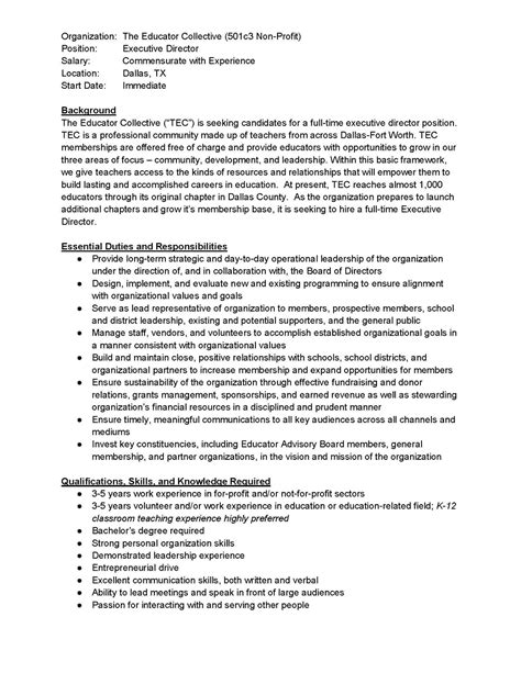 Nonprofit Executive Director Job Description Template Tutoreorg
