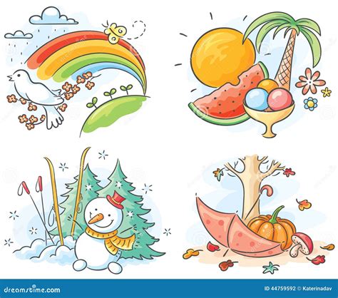 The Four Seasons In Pictures Stock Vector Illustration Of Palm