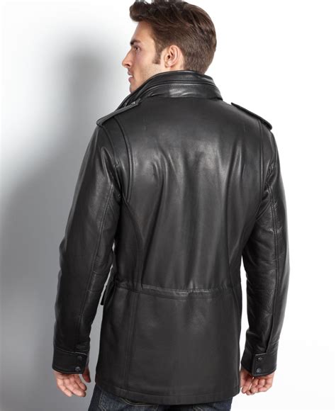 Vince Camuto Leather Four Pocket Car Coat In Black For Men Lyst
