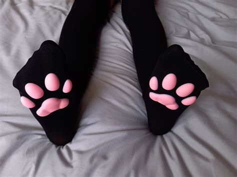Womens Thigh High Socks Cute Pink Cat Paw Pad Socks Overknee Warm