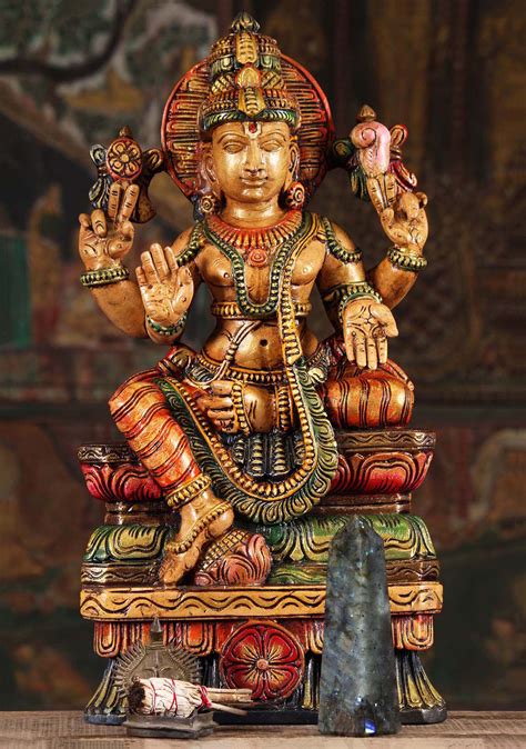 Sold Wooden Sculpture Of Vishnu The Preserver 24 94w9am Hindu Gods