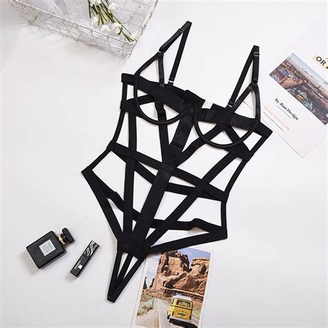uaang sexy lingerie woman hollow out bandage sexy teddies underwear push up underwire bra erotic