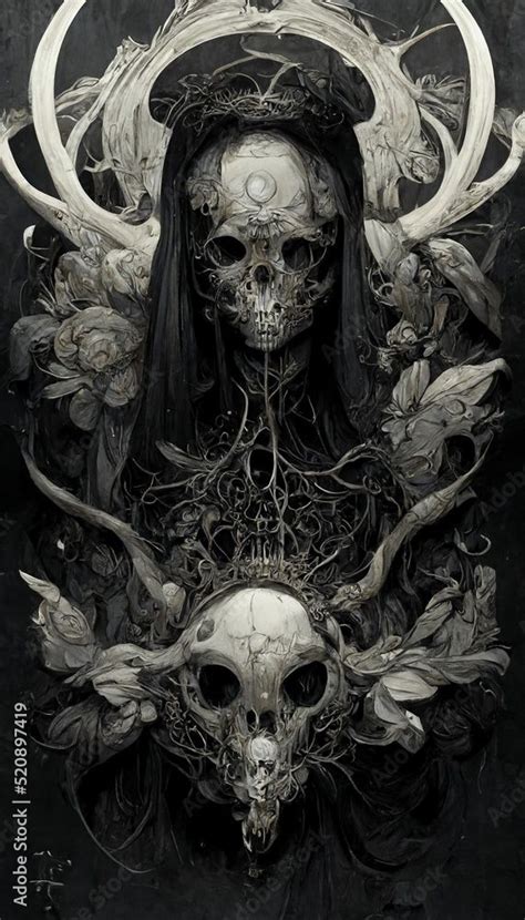 Gothic Horror Dark Scene With Skull Bones And Skeleton Artistic