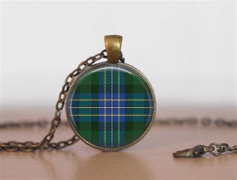 Hughes Tartan Pendant Necklace Scottish Tartan Jewelry Ancestral