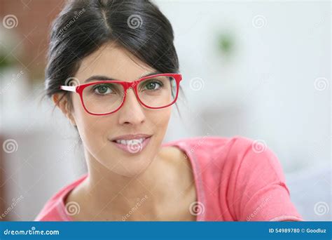 Portrait Of Young Beautiful Woman Wearing Eyeglasses Stock Photo