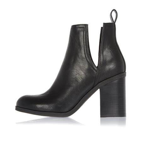 river island black cut out side heeled ankle boots in black lyst