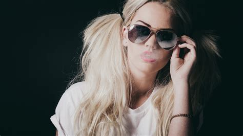 Wallpaper Model Blonde Long Hair Sunglasses Glasses