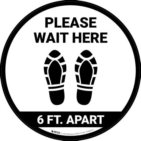 Please Wait Here 6 Ft Apart Shoe Prints Circular Floor Sign