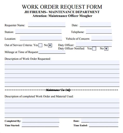 40 Work Order Template Free Download Word Excel Pdf
