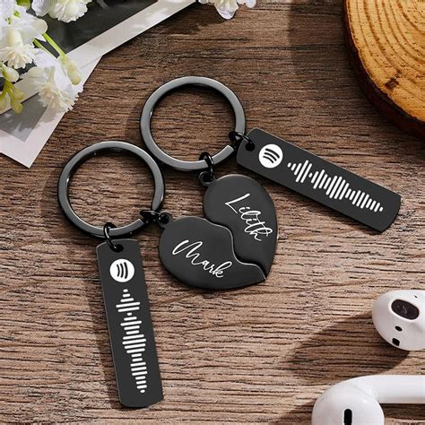 Scannable Spotify Code Custom Music Song Keychain With Heart Puzzle For Couple Drawelry Com