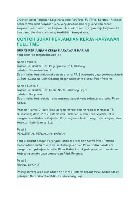 Pada hari ini, _ nama hari dalam penandatanganan kontrak. (DOC) Contoh Surat Perjanjian Kerja Karyawan | Ricky Ong ...