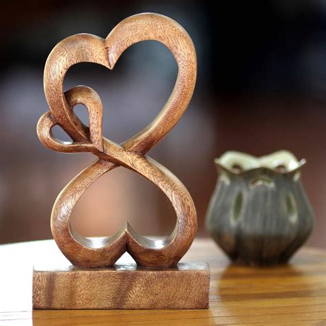 Handmade Heart Shaped Wood Sculpture Love Blossoms Novica