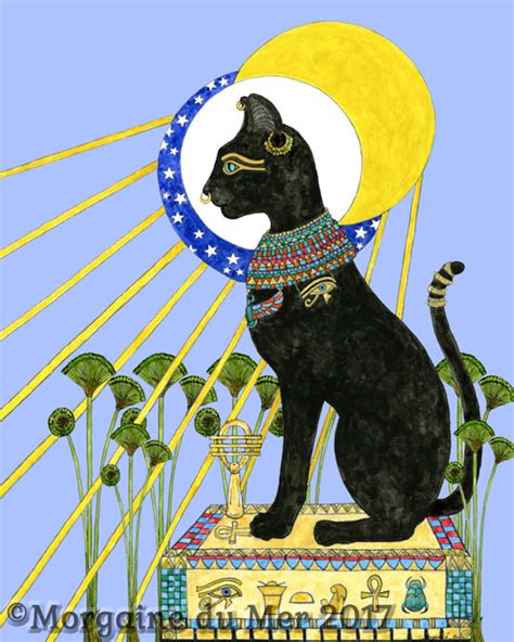 Bast Bastet Egyptian Cat Goddess Print Feline Mythology Sun And Moon
