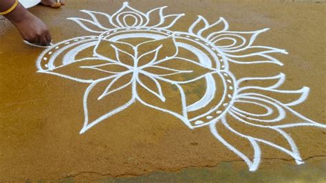 Navaratri Beautiful Lotus Kolam Easy Colour Kolam Dhasara Festival Kolam