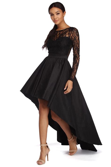 Tamia Black Lace Drama Dress Black High Low Dress Dresses Evening