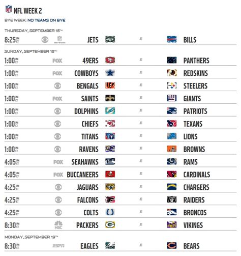 Nfl Week 2 Schedule Printable