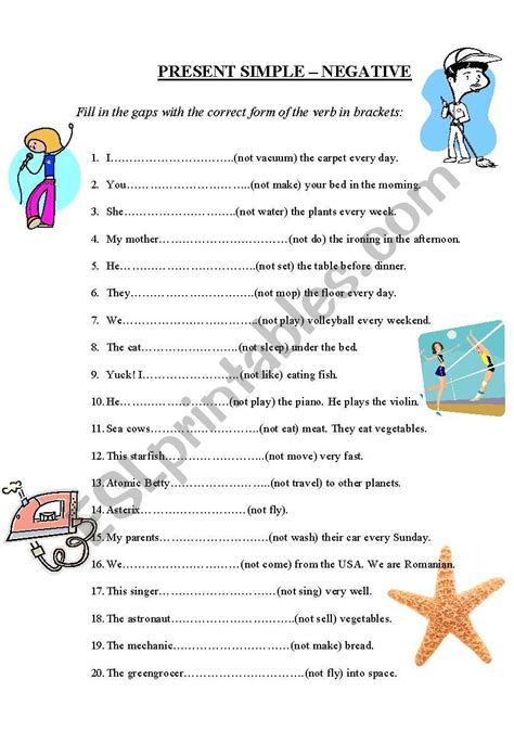 Present Simple Negative Form Worksheet