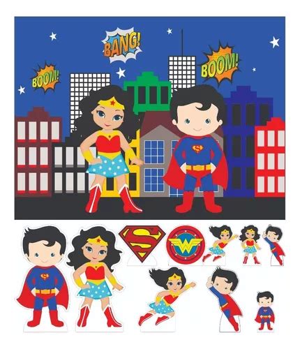 Kit Display Painel X M Superman E Mulher Maravilha Cute Parcelamento Sem Juros