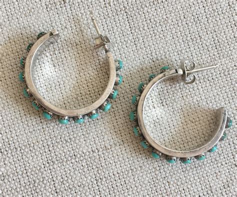 Zuni Turquoise Hoop Earrings Vintage Southwest Native American Petit