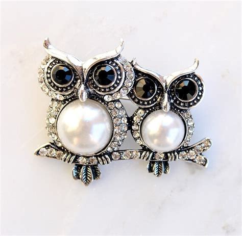 Items Similar To Crystal Owl Brooch Pin Silver Crystal Pearl Owls Broach Jewelry T Lucky