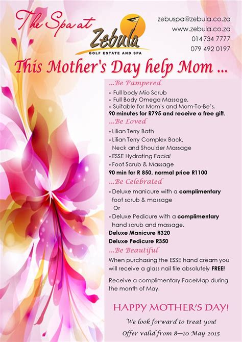 The Spa At Zebula Mothers Day Specials