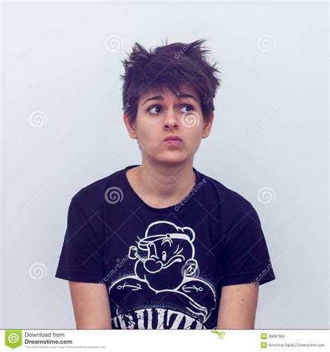 Closeup Of Cocky Short Haired Girl Looking Sideway Stock Image Image Of Brown Expression