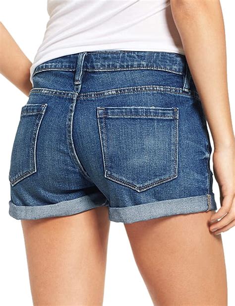 Womens Mid Rise Rolled Hem Distressed Jeans Ripped Denim Shorts