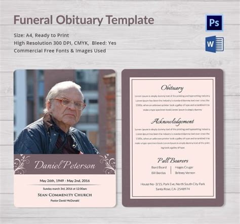 5 Funeral Obituary Templates Word Psd Format Download