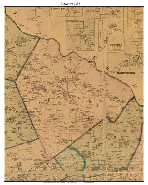 Newtown Connecticut 1858 Fairfield Co Old Map Custom Print Old Maps