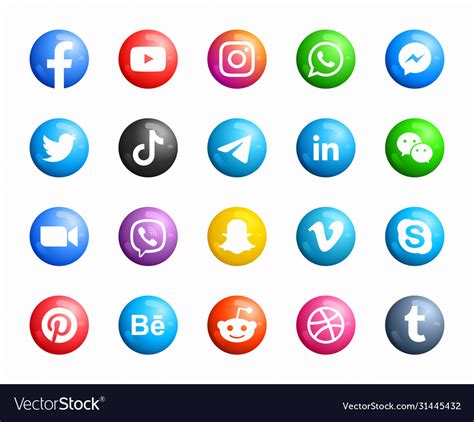 Social Media Round Modern 3d Icons Set Royalty Free Vector