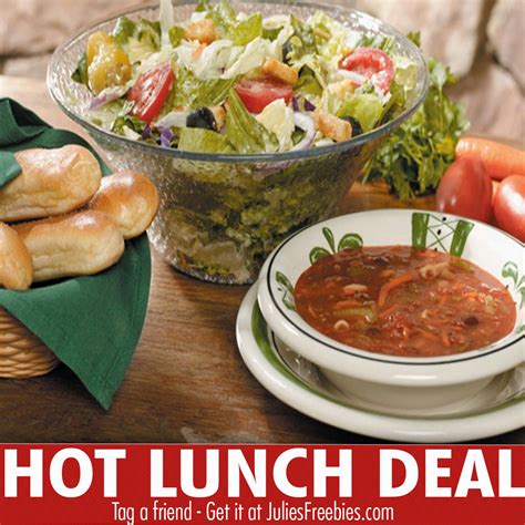 If there's an olive garden in your area you will be the first. Hot Lunch Deal at Olive Garden - Julie's Freebies