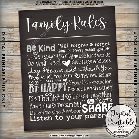 Family Rules Sign, Follow the Rules of the Family Sign, House Rules, Family Values, Chalkboard 