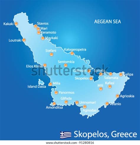 Island Skopelos Greece Map On Blue Stock Vector Royalty Free 91280816
