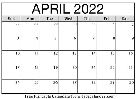 April 2022 Free Printable Calendar Printable Word Searches