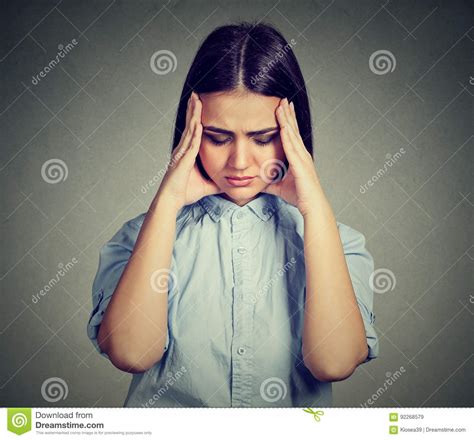 Sad Beautiful Woman With Worried Stressed Face Expression Looking Down