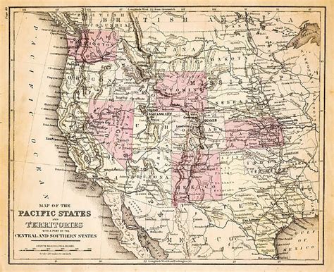 Map Of Pacific States Usa 1883 Photos Prints Framed Puzzles Posters