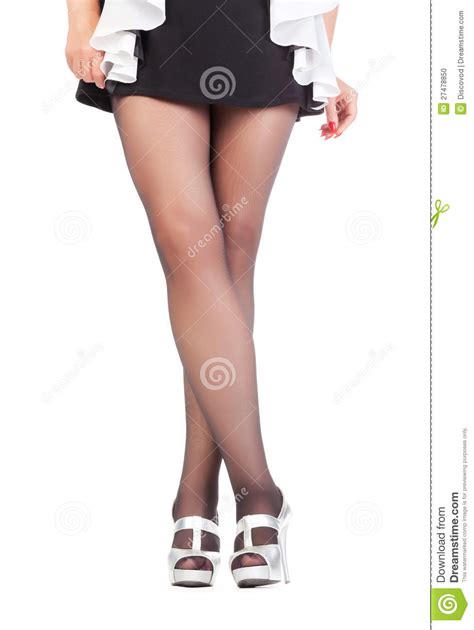 W Czarny Zwykłych Pończochach Seksowne Eleganckie Nogi Zdjęcie Stock Obraz złożonej z zmysłowy