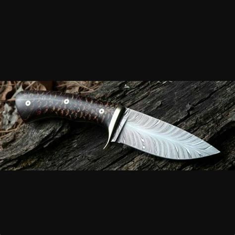 Handmade Damascus Steel Feather Hunting Knife With Pine Cone Handle