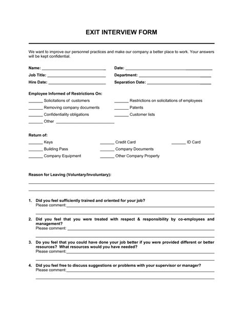 Free Employee Exit Interview Template Free Printable Templates