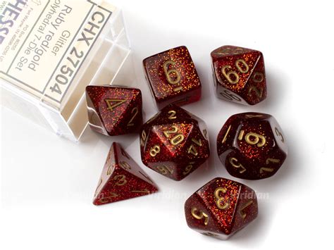 Glitter Ruby And Gold Chessex Dice Set 7 Viridian Gaming