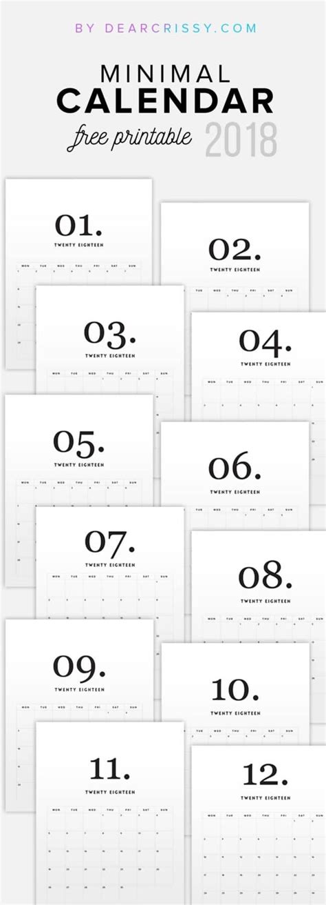 Free Printable 2018 Minimal Calendar Modern Calendar Minimalist
