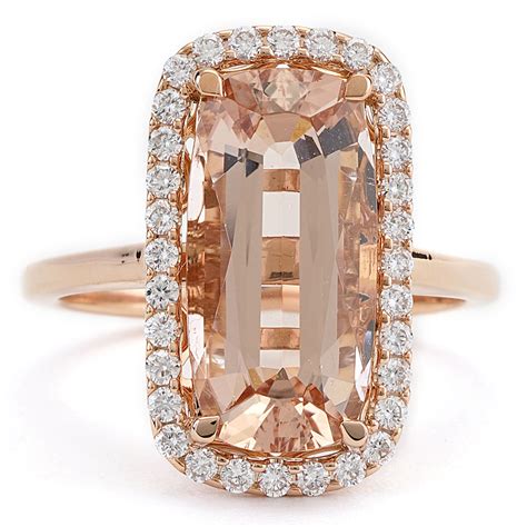 452 Ct Elongated Cushion Cut Morganite Ring With Diamond Halos In Rose