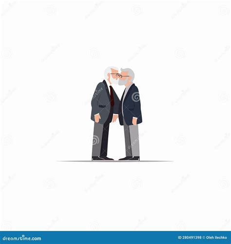 Two Old Men Kissing Vector Isolated On White Illustration Stock Vector