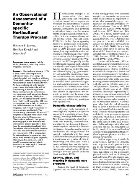 Pdf An Observational Assessment Of A Dementia Specific