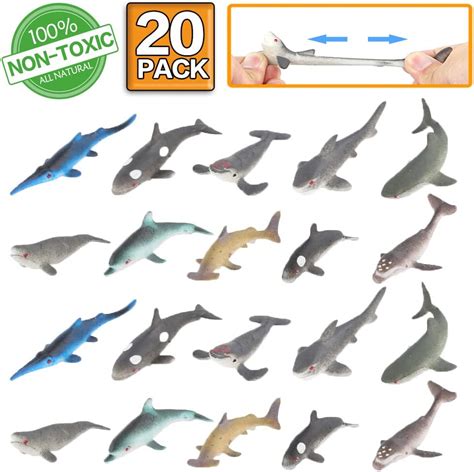Shark Toy Figure 20 Pack Rubber Bath Toy Set Food Grade Material Tpr