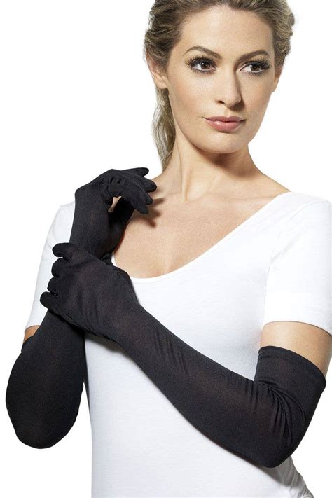 Elbow Length Black Satin Gloves Long Black Satin Costume Gloves
