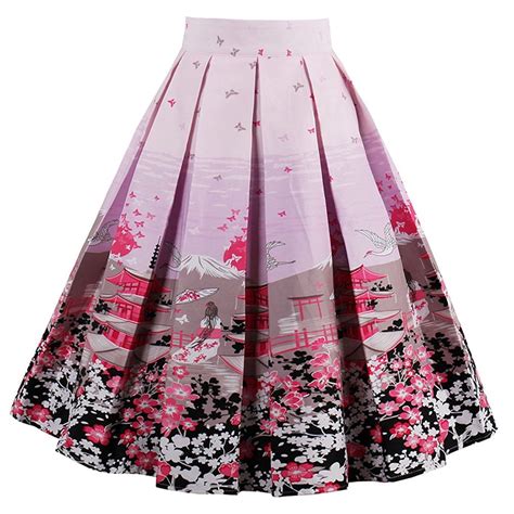Dressever Womens Vintage A Line Printed Pleated Flared Midi Skirts 20