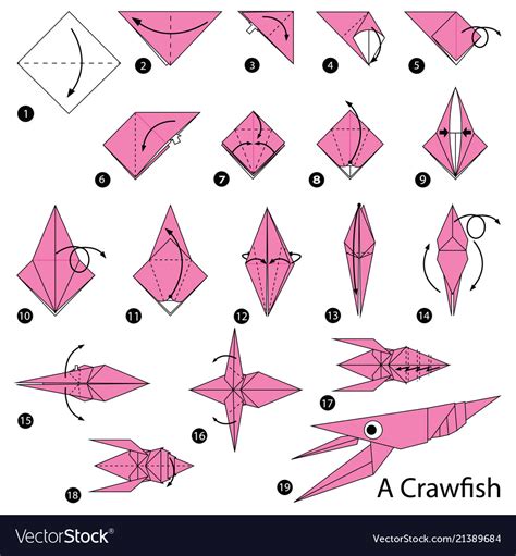 Step Instructions How To Make Origami A Craw Fish Vector Image