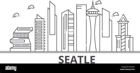 Seattle Architecture Line Skyline Illustration Linear Vector Cityscape