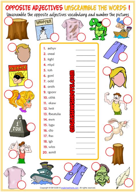 Opposite Adjectives Esl Unscramble The Words Worksheets